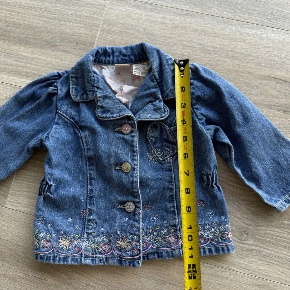 Faded Glory Baby Girls 12 Months Embroidered Blue Jean Jacket Denim Vintage Y2K